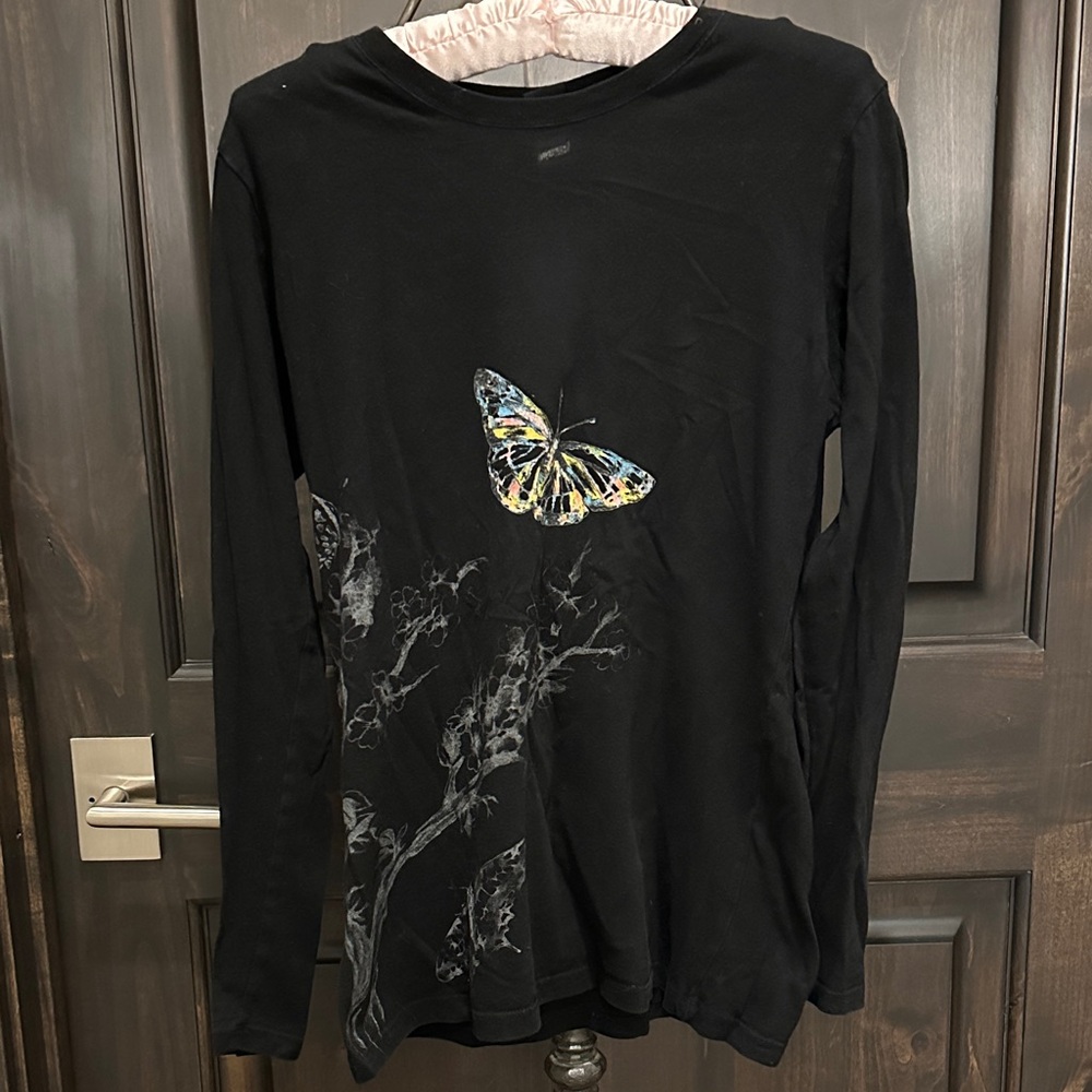 Hurley Black Long Sleeve Top with Butterfly Design